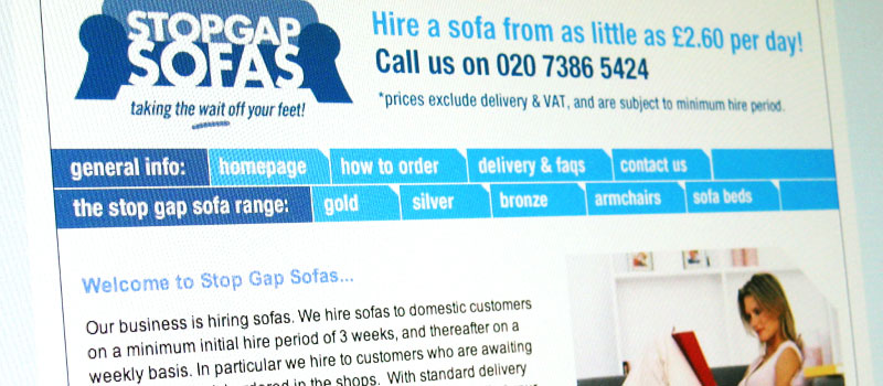 Page from Stop Gap Sofas website